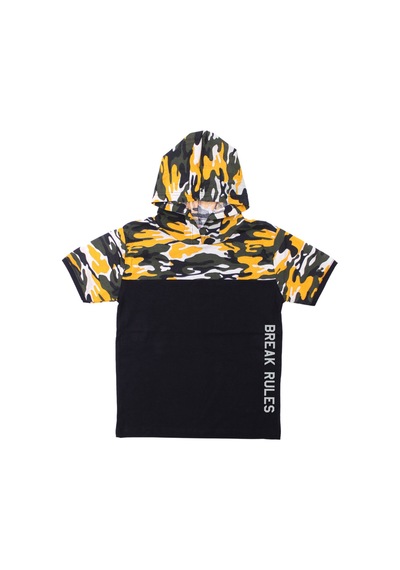 Fyk Kids Erkek Çocuk 3'lü Kamuflaj Desenli Kapri-baskılı Tişört- Kamuflaj Desenli Sweatshirt Alt Üst Takım Sarı