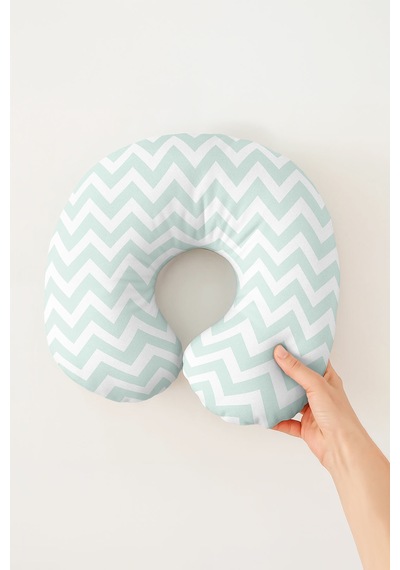 Zigzag Mint Desenli Pamuklu Boyun Yastığı - Modern Pastel Yeşil Beyaz Yumuşak Seyahat Yastığı Soft Kumlu Kireçtaşı
