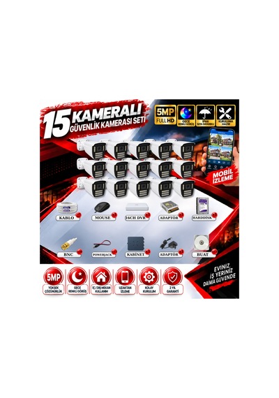 15 Kameralı Güvenlik Kamerası Seti 5mp Yapay Zeka Gece Renkli Görüş 21 Warm Led Ultra Hd 521w