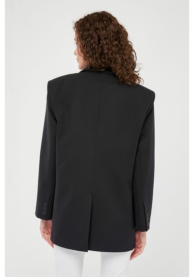 Siyah Kadın Düğmeli Blazer Ceket 001