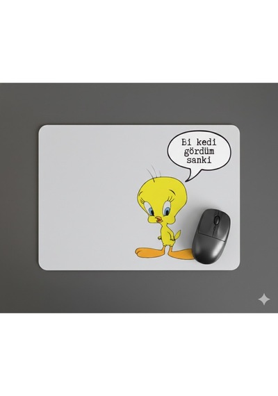 Bi Kedi Gördüm Sanki Tasarımlı Mouse Pad 23x19cm Fare Altlığı Kaydırmaz Taban Mousepad