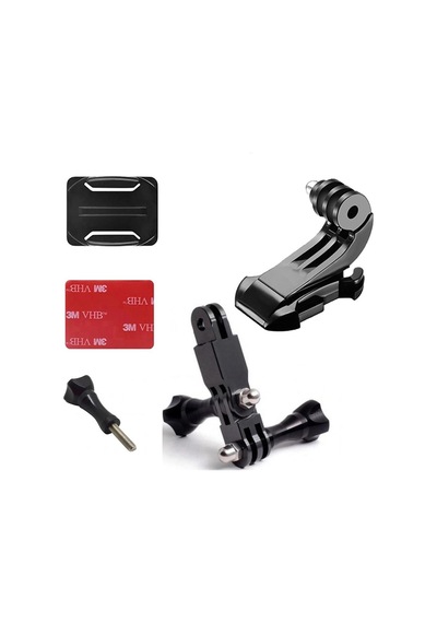 Gplus Bs08kvj 8 Parça Oval Zemin Kavisli Yüzey Vidalı J-hook 3 Yollu Aksiyon Kamera Uyumlu 3m Yapışkan Motor Kask Bağlantı Seti Siyah