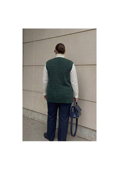 Onno Style Women Büyük Beden Klasik Triko Renkli Düğmeli Çelik Örgü Kadın Yelek Yeşil