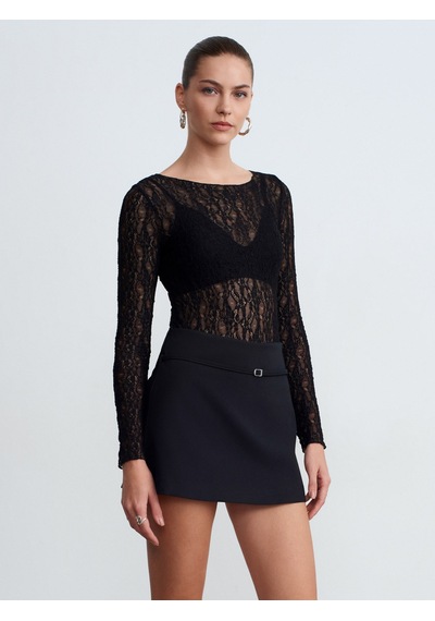 Dilvin 32764 Kayık Yaka Dantel Top-siyah