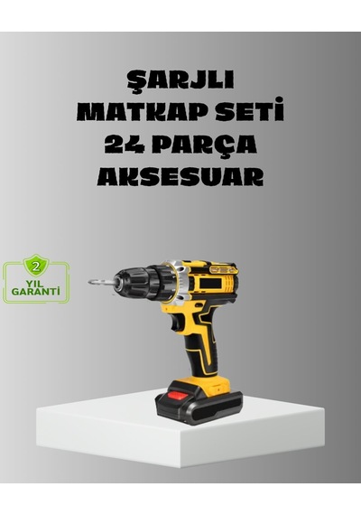 Şarjlı Darbeli Matkap Seti - 2 Bataryalı 24w Güç 24 Parça Aksesuar Led Işıklı Renkli