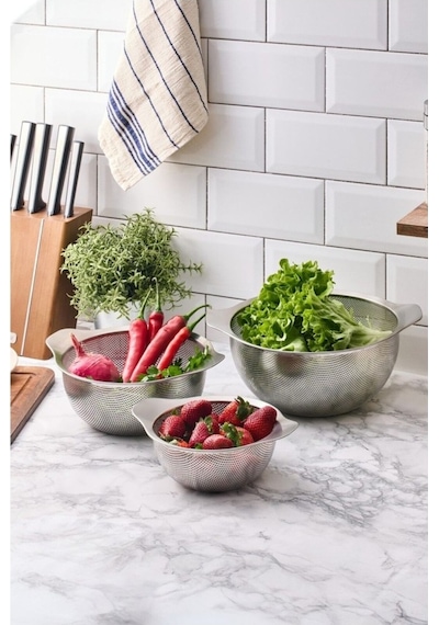 Aryıldız Çok Amaçlı Kulplu Paslanmaz Çelik Tel Süzgeç 3 Lü Set 18cm - 22cm - 26cm Gümüş - Gümüş