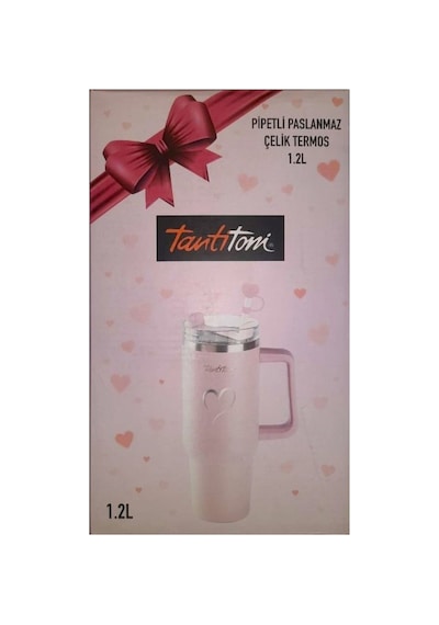 Tnt-8695835422695-trınk Ka102ptdesap-açık Pembe Desenli Paslanmaz Çelik Pipetli Termos Bardak 1.2l