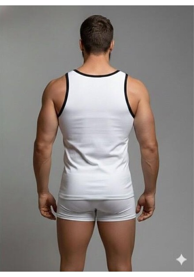 Erkek Beyaz Tank Top Boxer Takım Çok Renkli