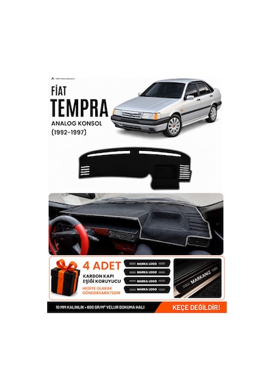 Fıat Tempra 1992-1997 Analog Konsol Uyumlu Torpido Örtüsü, Torpido Kılıfı - Siyah-gri - Fı020