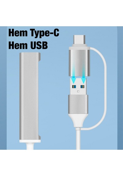 ALLY A-807 5in1 Type-C+USB Girişli USB 3.0 Çoğaltıcı Hub Adaptör