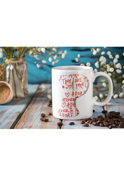 P Baş Harf Kupa, I Love You Seni Seviyorum Kalpli Kupa Tasarımı, Sevgiliye Hediye Kupa Bardak Beyaz