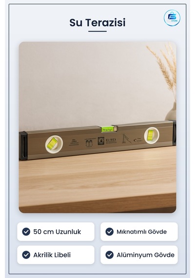 Su Terazisi 50 Cm Mıknatıslı Alüminyum Gövdeli Gri Hassas Ölçüm D
