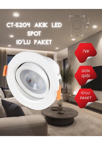 Ct-5204 Akik Led Spot 7w Beyaz Kasa Günışığı - 10 Lu Paket