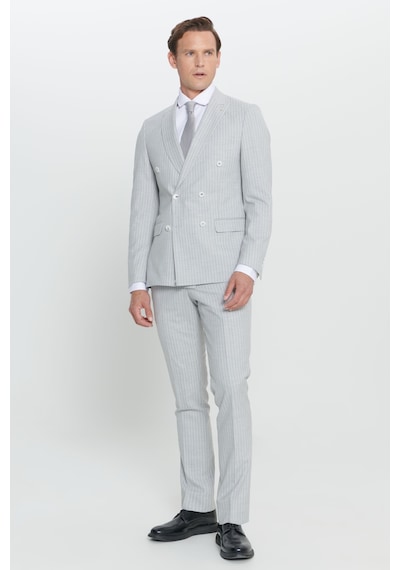 Ac&co Erkek Acık Grı Ekstra Slim Fit Kırlangıç Yaka Çizgili Takım Elbise Açık Gri