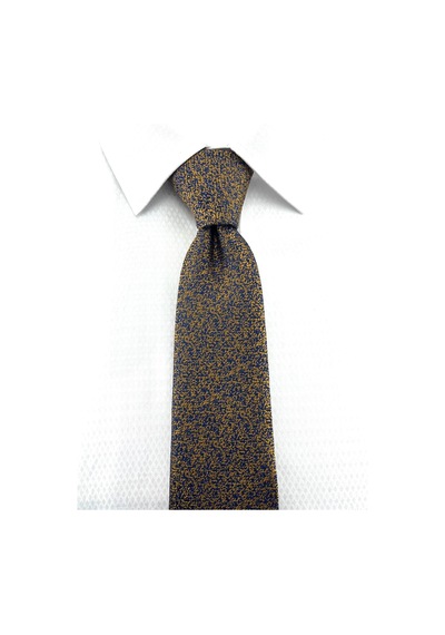PİERRONİ Gold Lacivert Desenli Mendilli Kravat Gold