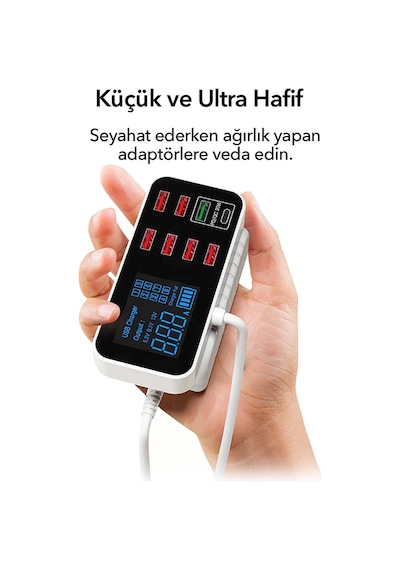 Spovan Impro Led Ekranlı 8 Port Usb Type C Şarj Cihazı