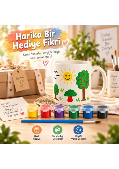 Kupa Bardak Boyama Seti, 6 Renk Boya Ve Fırça Dahil, Çocuklar İçin Yaratıcı Hobi Aktivitesi, Kendi Kupanı Tasarl