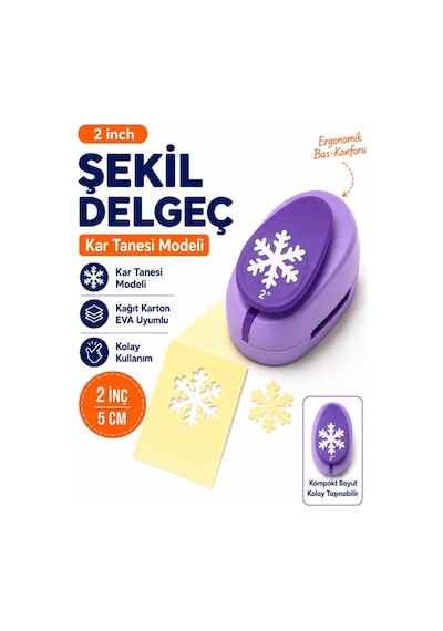 Ofisinn Şekilli Mega Boy Delgeç/şekilgeç 5 Cm Kar Tanesi Mor