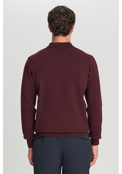 Altınyıldız Classıcs Erkek Bordo Pamuklu Standart Fit Normal Kesim Polo Yaka Triko Kazak