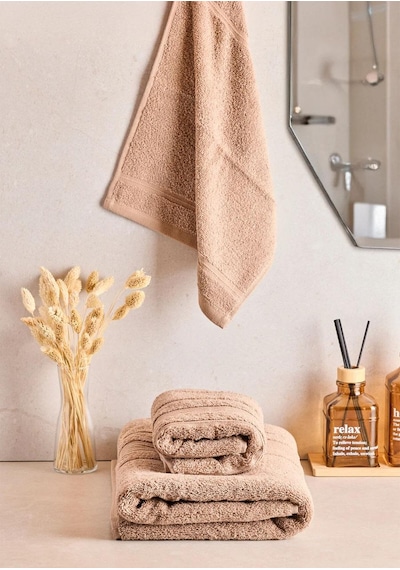 Towy Beige 100% Pamuk 3'lü Banyo Havlusu Seti Bej