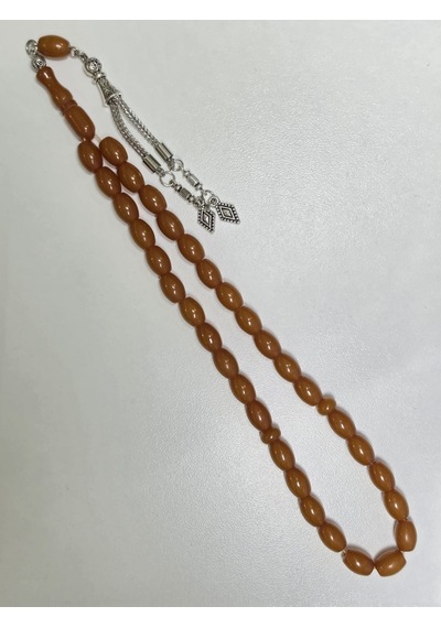 Mışmışi Renk Sıkma Kehribar Tesbih Püsküllü Fıçı Kesim 7 X 10 Mm