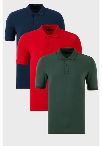 Buratti Pamuklu Regular Fit Düğmeli 3'Lü Paket Erkek Polo Yaka T Shirt 5902739S3 Indigo-Kırmızı-Nefti