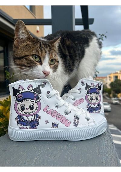 Scarpe Magiche Kız Çocuk Labubu Baskılı Günlük Spor Ayakkabı Sevimli Karakter Desenli Beyaz Scarpe Magiche Kız Çocuk Labubu Baskılı Günlük Spor Ayakkabı Sevimli Karakter Desenli Beyaz