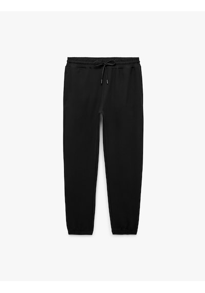 Koton Straight Fit Cepli Beli Bağcıklı Jogger Spor Eşofman Altı Siyah 7wam40050nk