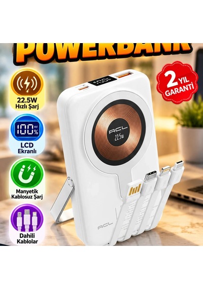 Manyetik Kablosuz Şarjlı Powerbank Lcd Ekranlı Type-c Ve Usb Destekli Renkli