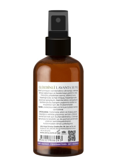 Akita Doğal Gliserinli Cam Şişe Lavanta Suyu 100 ML