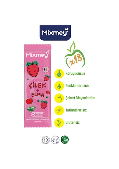 Çilek Meyve Barı 18 Adet Atıştırmalıklar Vegan, Glutensiz, Koruyucusuz 20gr X 18 Adet