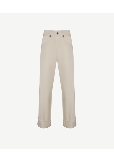 Yargıcı Kıvrık Paçalı Rahat Kesim Denim Pantolon Bej