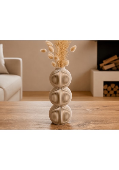 3d Baskı Modern 3 Küre Dekoratif Vazo - Minimal Çiçek Vazosu, Masaüstü Ev Ve Ofis Dekoru-bej Diğer
