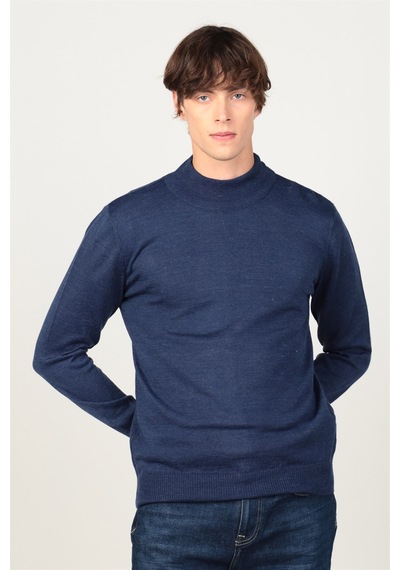 Tudors Slim Fit Dar Kesim Yarım Balıkçı Yaka Düz Erkek Kazak-25698 Lacivert