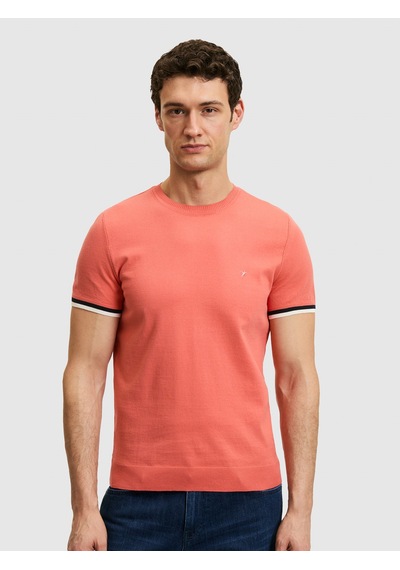 Mercan Slim Fit Bisiklet Yaka Triko T-shirt Kirmizi