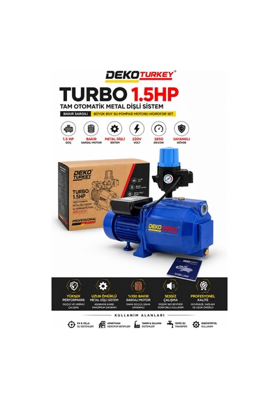 Deko Dk1545y 1.5 Hp Tam Otomatik Hidrofor Set Metal Bakır Sargılı Jet Su Pompası 220v Su Motoru