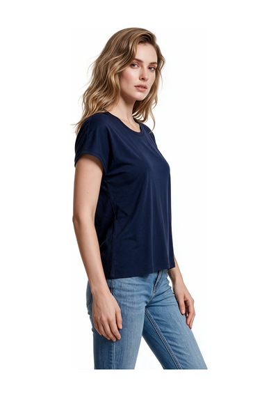 Daido Daıdo Kadın Bisiklet Yaka Düşük Omuz Pamuklu Kısa Kollu T-shirt 19y331900200 Lacivert