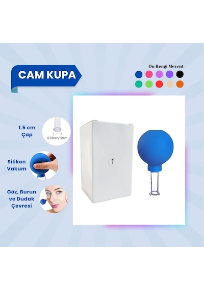 Silikon Vakumlu Cam Yüz Masaj Kupası No:1 Mavi Çok Renkli