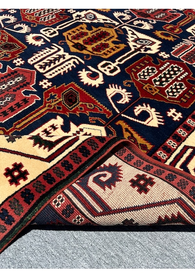 El Dokuma Koyu Lacivert Yörük Halısı 190x246 Yün Salon Halısı Lacivert