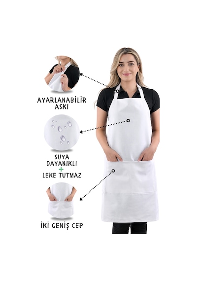 Sevilya Simple Ayar Askılı Mutfak Önlüğü Beyaz