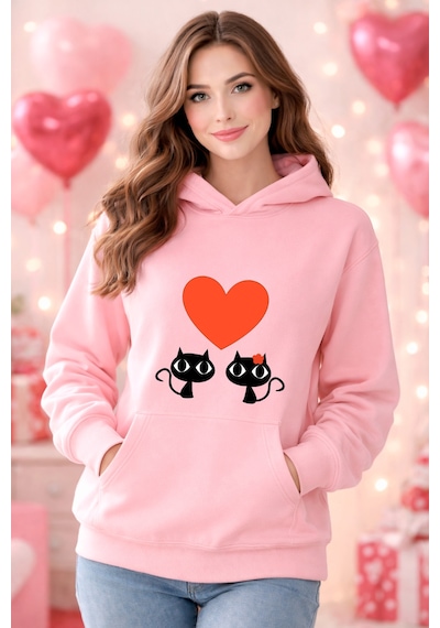 Stil X Sevgililer Gününe Özel, Kapüşonlu Kadın Sweatshırt, Valentıne's Day Pembe-9