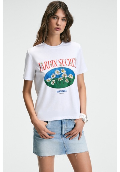 ETHIQUET KARIVA Kadın Bisiklet Yaka Kısa Kollu Ön Baskı Detaylı Regular Fit Beyaz T-Shirt
