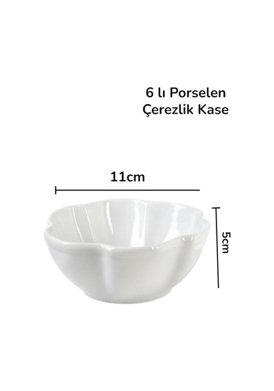 6lı Porselen Kase Çerezlik Sosluk Flora 11 5cm Beyaz