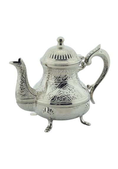 Dekoratif Gümüş Renkli Zarif İşlemeli Metal İbrik Demlik 17cmx22cm M2 Gümüş