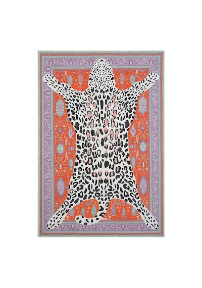 Cool Halı Jagora Leopar Kaplan Desen Vintage Kırmızı Şönil Halı Yıkanabilir Leoparlı Dekoratif Halı