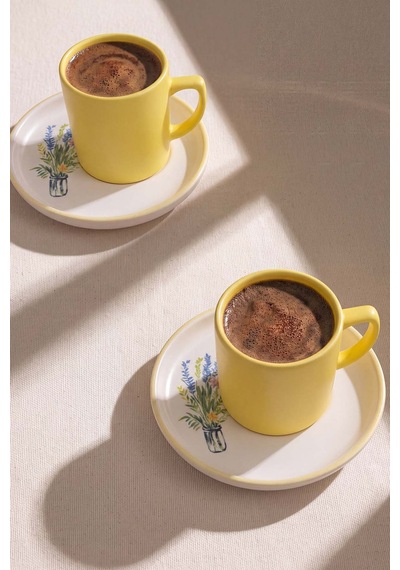 Sarı Elegant Blossoms 2 Kişilik Kahve Sunum Seti - 4 Parça