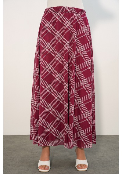 Bigdart Kadın Desenli Astarlı Etek 8075 - D. Bordo