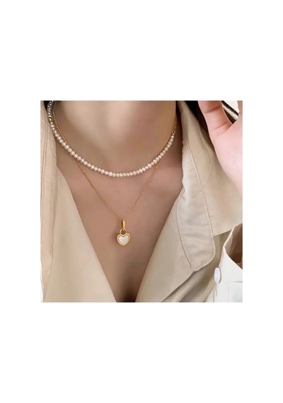 Shade - Çift Taraflı Siyah Beyaz Kalp Paslanmaz Çelik Unisex 14 Şubat Özel Tasarım Hediye Kolye Gold