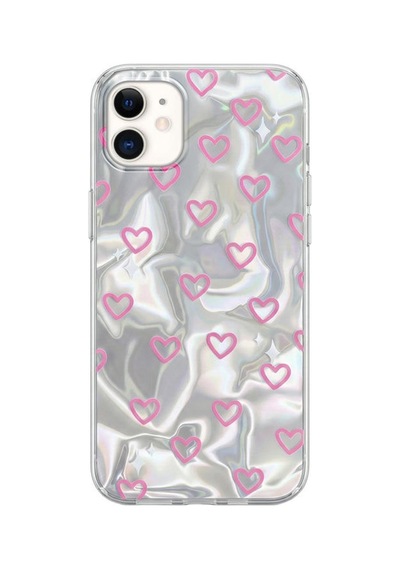 Apple İphone 12 Uyumlu Kılıf Zebana Pink Heart Silikon Kılıf Pembe