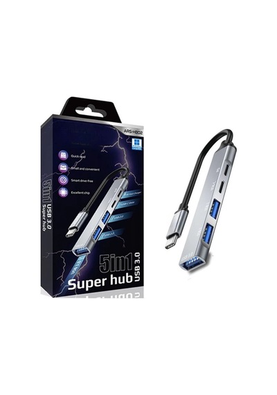 5in1 Metal Usb Hub Yüksek Hızlı Çoklayıcı, 5 Bağlantı Noktalı, Dayanıklı Ve Taşınabilir Tasarım